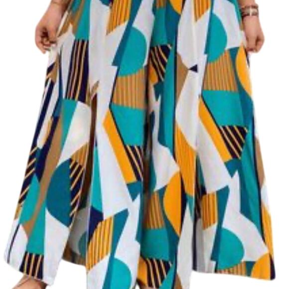 SHEIN Pants - Shein Curve Women Slit Wide Leg Geometric Pants X-Large Brown Causal Work Flowy